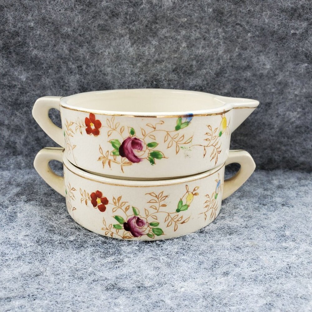 Vintage Takito Hand Painted Stackable Creamer And Sugar Bowl Made In Japan 1950s